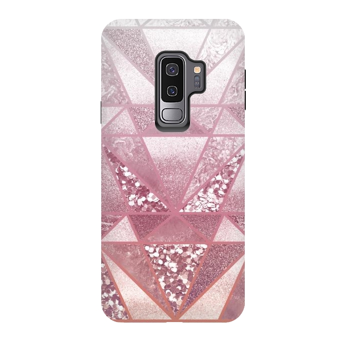 Galaxy S9 plus StrongFit Pink and rose gold gradient glitter tiles by Oana 