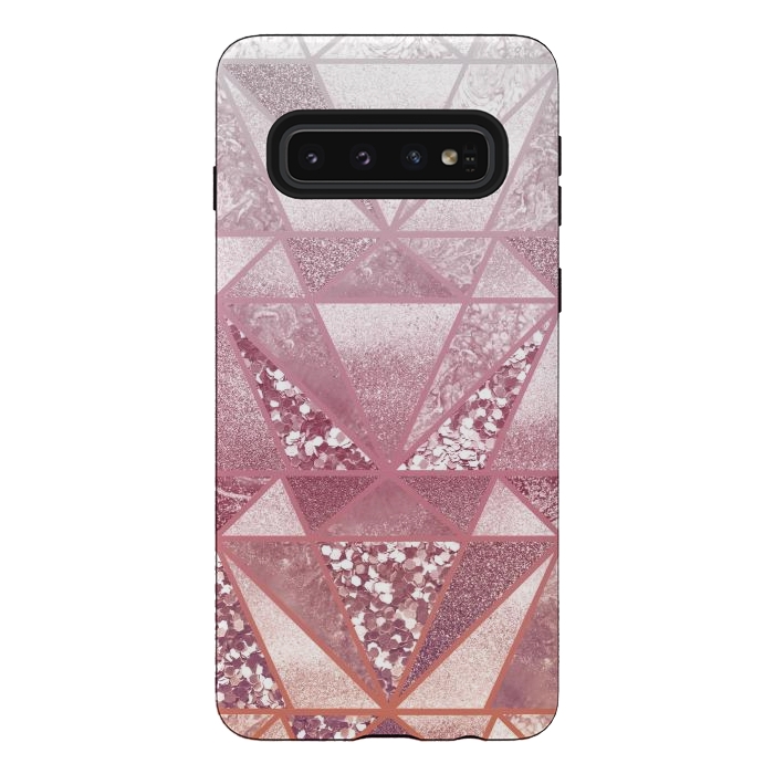 Galaxy S10 StrongFit Pink and rose gold gradient glitter tiles by Oana 