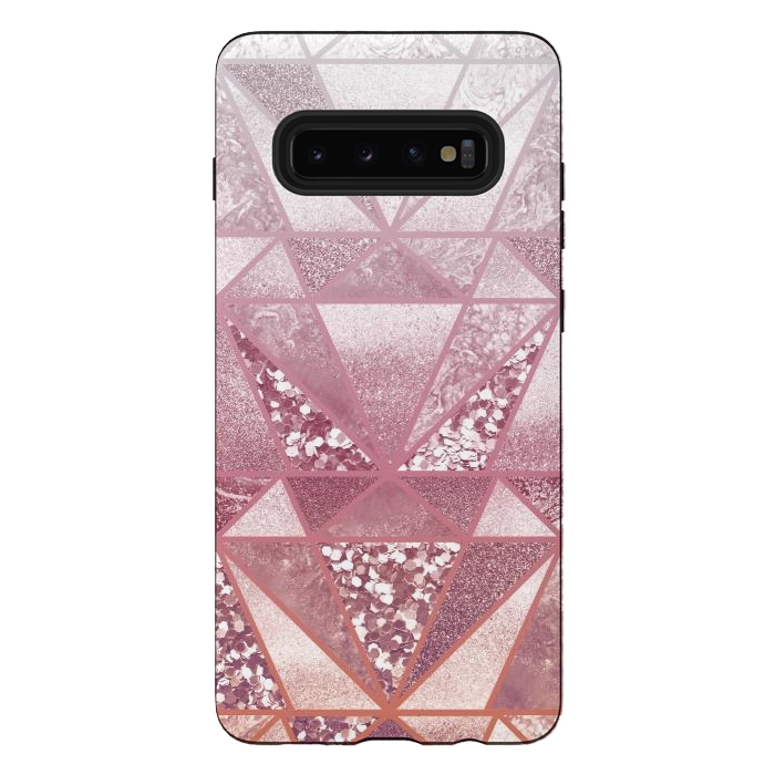 Galaxy S10 plus StrongFit Pink and rose gold gradient glitter tiles by Oana 