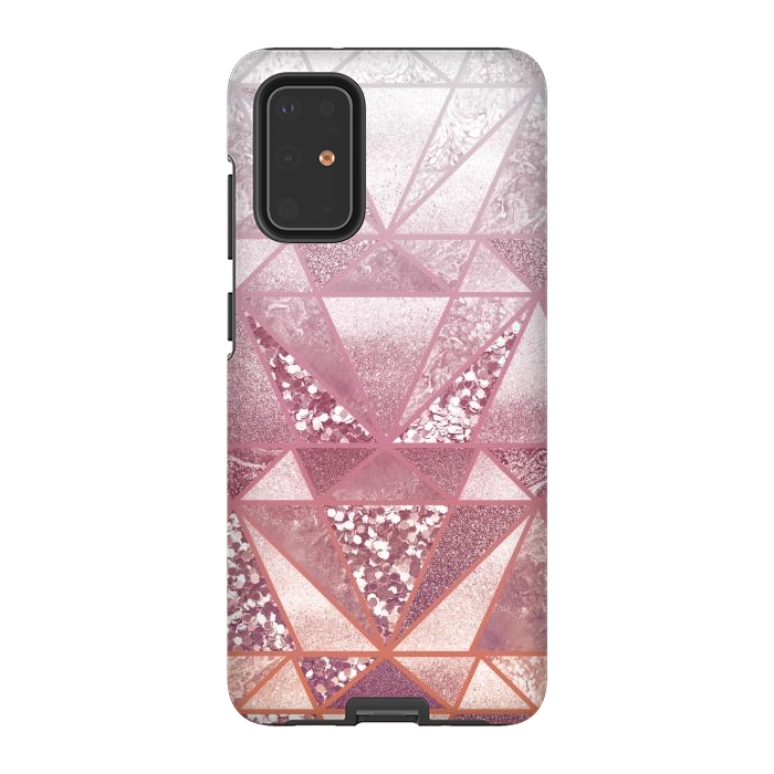 Galaxy S20 Plus StrongFit Pink and rose gold gradient glitter tiles by Oana 