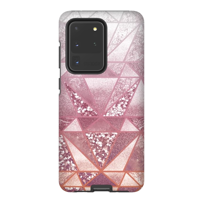 Galaxy S20 Ultra StrongFit Pink and rose gold gradient glitter tiles by Oana 