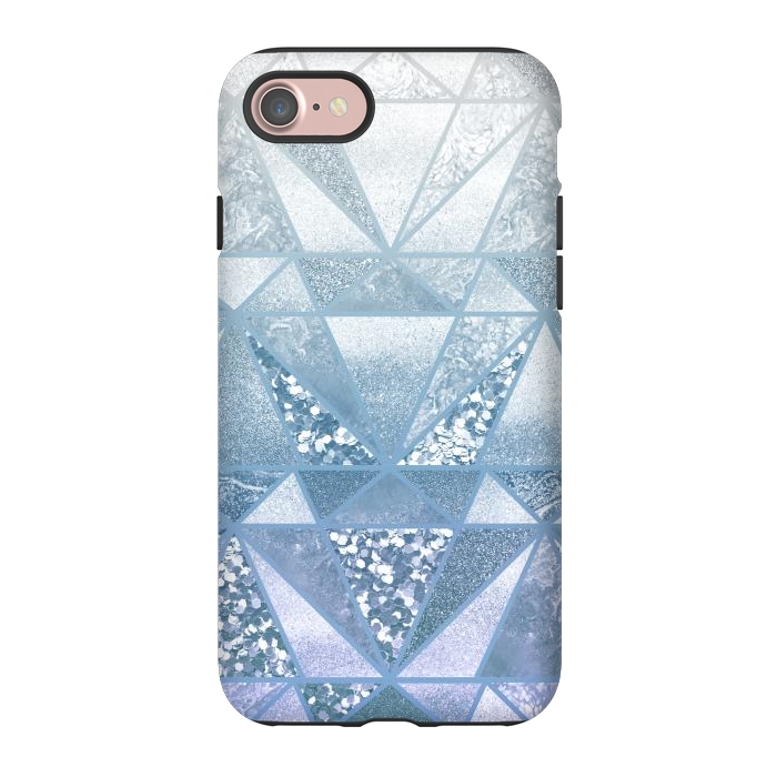 iPhone 7 StrongFit Faded blue silver glitter mosaic by Oana 