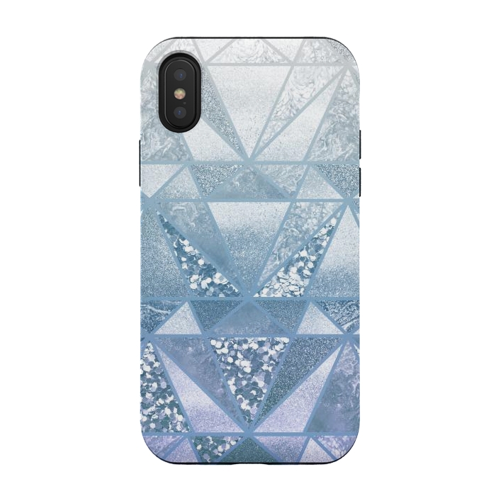 iPhone Xs / X StrongFit Faded blue silver glitter mosaic by Oana 
