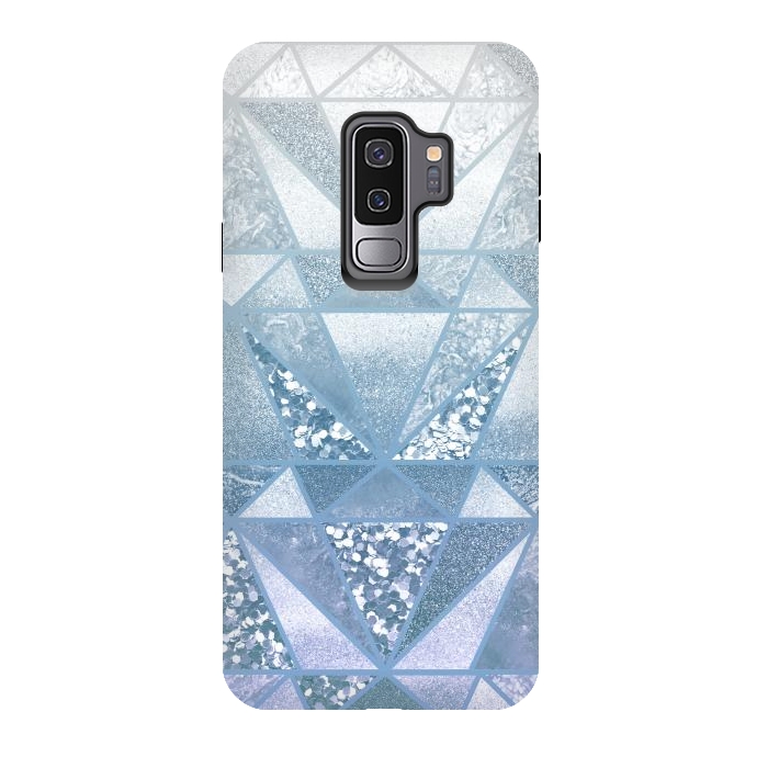Galaxy S9 plus StrongFit Faded blue silver glitter mosaic by Oana 