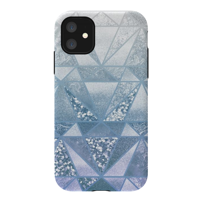 iPhone 11 StrongFit Faded blue silver glitter mosaic by Oana 