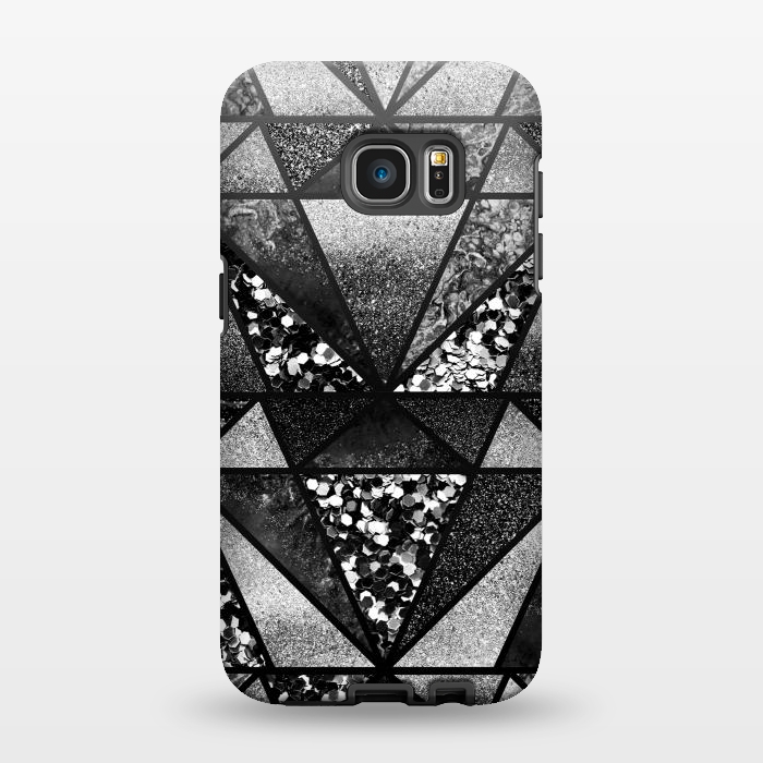 Galaxy S7 EDGE StrongFit Black and silver glitter sparkle triangles by Oana 