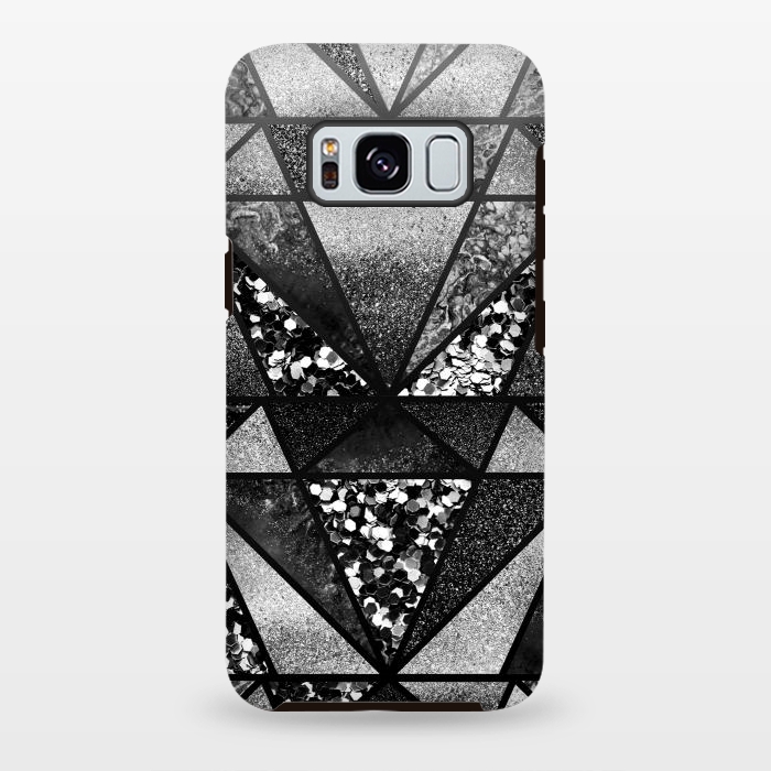Galaxy S8 plus StrongFit Black and silver glitter sparkle triangles by Oana 