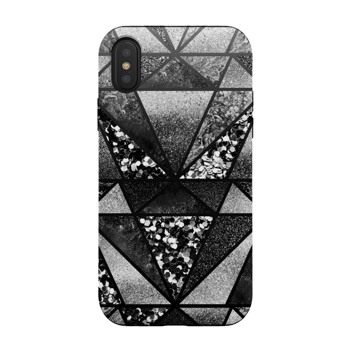 iPhone Xs / X StrongFit Black and silver glitter sparkle triangles by Oana 