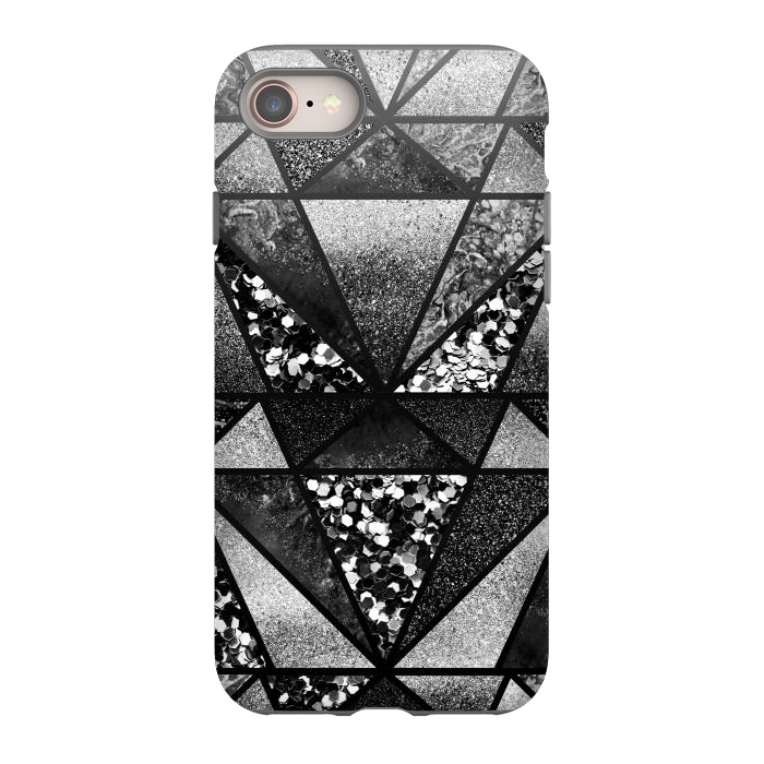 iPhone 8 StrongFit Black and silver glitter sparkle triangles by Oana 