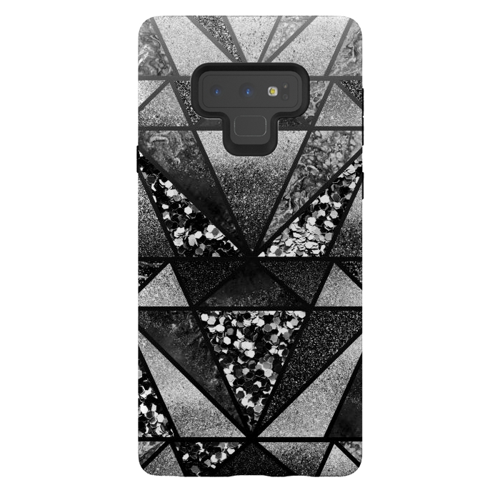 Galaxy Note 9 StrongFit Black and silver glitter sparkle triangles by Oana 