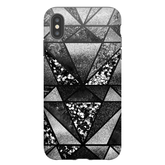 iPhone Xs Max StrongFit Black and silver glitter sparkle triangles by Oana 