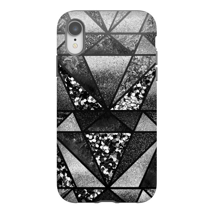 iPhone Xr StrongFit Black and silver glitter sparkle triangles by Oana 