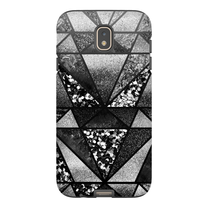 Galaxy J7 StrongFit Black and silver glitter sparkle triangles by Oana 