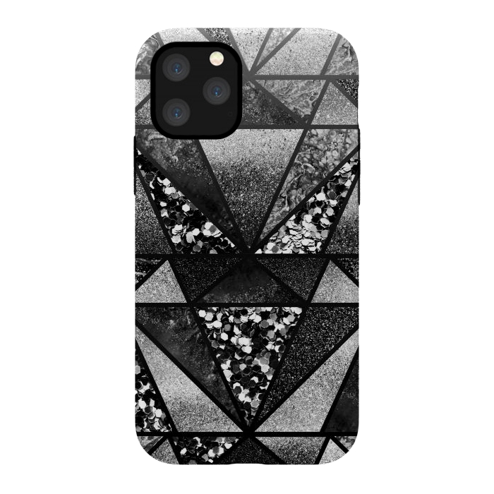 iPhone 11 Pro StrongFit Black and silver glitter sparkle triangles by Oana 