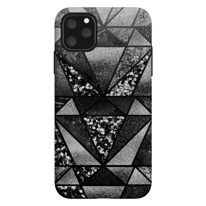 iPhone 11 Pro Max StrongFit Black and silver glitter sparkle triangles by Oana 