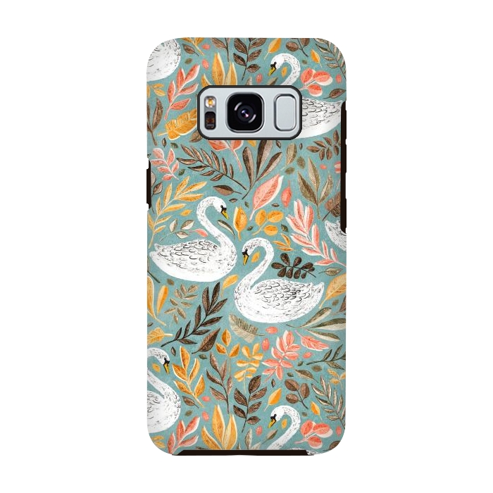 Galaxy S8 StrongFit Whimsical White Swans with Autumn Leaves on Sage by Micklyn Le Feuvre