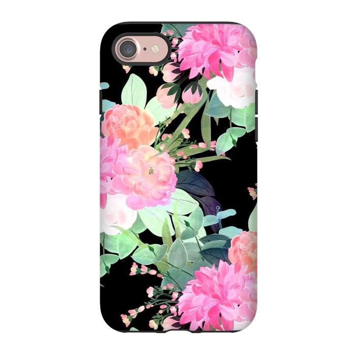 iPhone 7 StrongFit Trendy Pink & Black Flowers Watercolor Design by InovArts