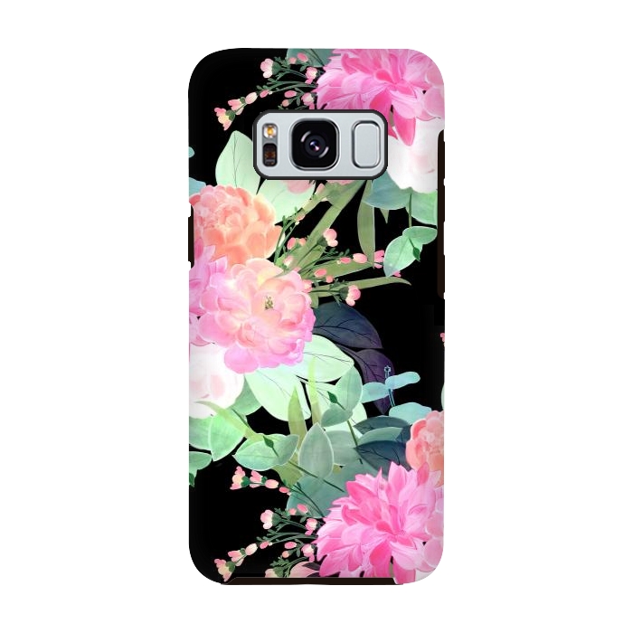 Galaxy S8 StrongFit Trendy Pink & Black Flowers Watercolor Design by InovArts