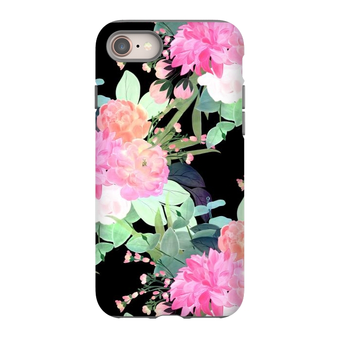 iPhone 8 StrongFit Trendy Pink & Black Flowers Watercolor Design by InovArts