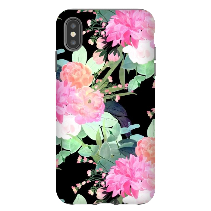 iPhone Xs Max StrongFit Trendy Pink & Black Flowers Watercolor Design by InovArts