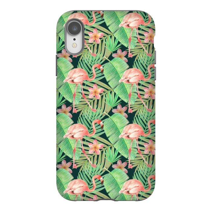 iPhone Xr StrongFit pink flamingo in a jungle by Alena Ganzhela