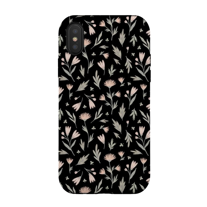 iPhone Xs / X StrongFit delicate flowers on a black by Alena Ganzhela