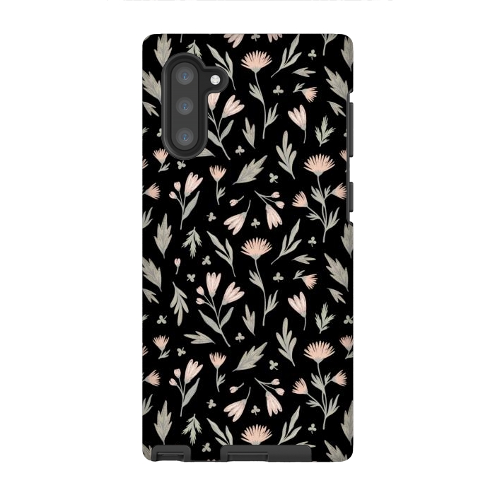Galaxy Note 10 StrongFit delicate flowers on a black by Alena Ganzhela