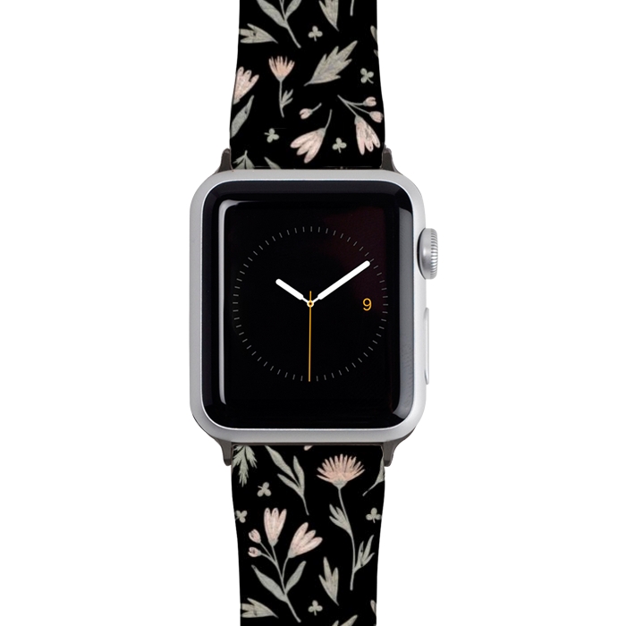Watch 42mm / 44mm Strap PU leather delicate flowers on a black by Alena Ganzhela