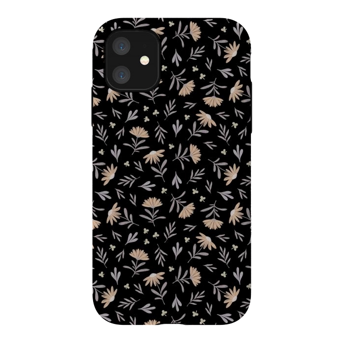 iPhone 11 StrongFit Beige flowers on a black by Alena Ganzhela