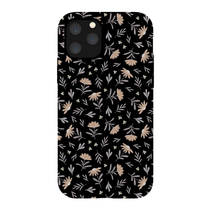 iPhone 11 Pro StrongFit Beige flowers on a black by Alena Ganzhela
