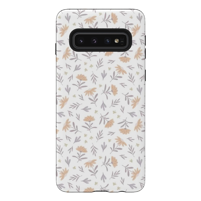 Galaxy S10 StrongFit Beige flowers on a white by Alena Ganzhela