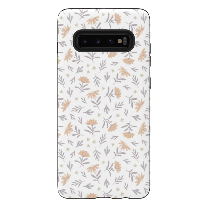 Galaxy S10 plus StrongFit Beige flowers on a white by Alena Ganzhela