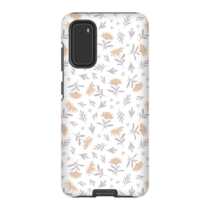 Galaxy S20 StrongFit Beige flowers on a white by Alena Ganzhela
