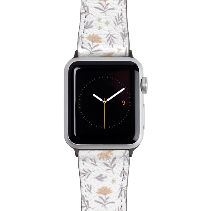 Watch 42mm / 44mm Strap PU leather Beige flowers on a white by Alena Ganzhela