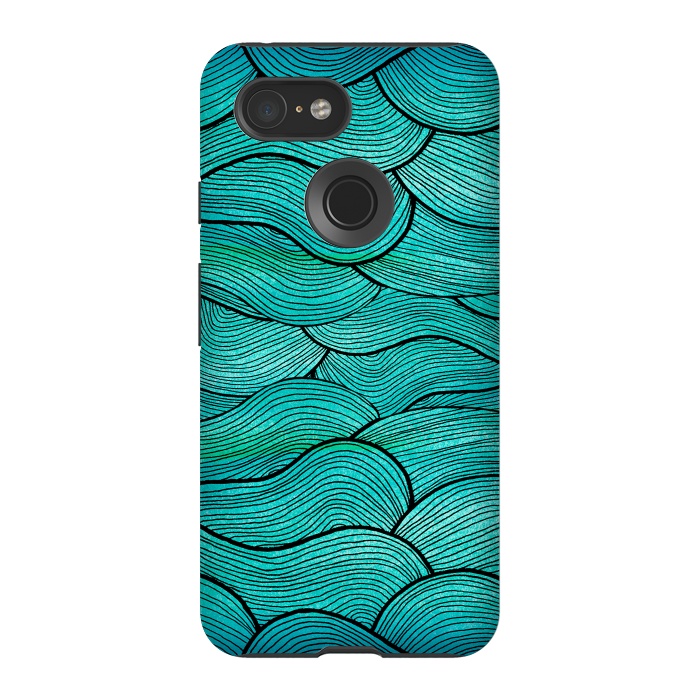 Pixel 3 StrongFit Sea Waves Pattern by Pom Graphic Design