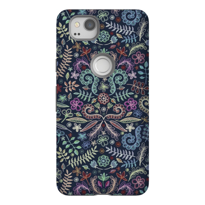 Pixel 2 StrongFit Colored Chalk Floral Doodle Pattern by Micklyn Le Feuvre