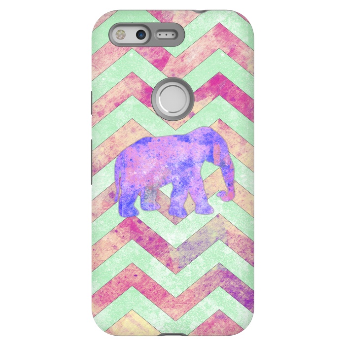 Pixel StrongFit Elephant Mint Green Chevron Pink Watercolor by Girly Trend