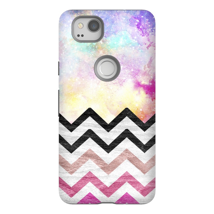 Pixel 2 StrongFit SC Watercolor Nebula Space Pink ombre Wood Chevron by Girly Trend