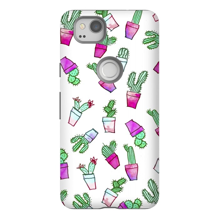 Pixel 2 StrongFit Whimsical Hand Drawn cactus pattern  by Girly Trend