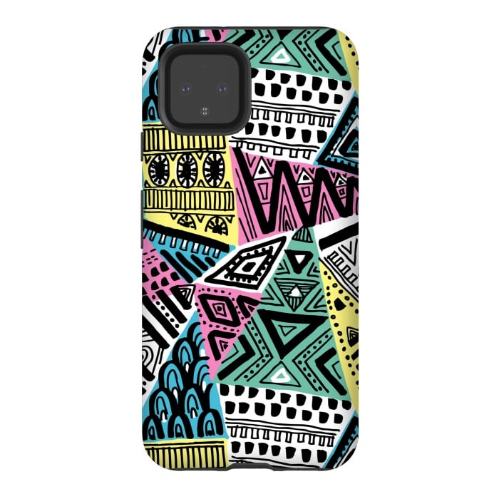 Pixel 4 StrongFit Tribal triangles by Laura Grant