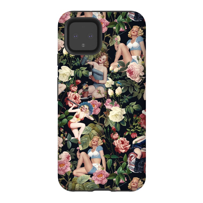 Pixel 4 StrongFit Floral and Pin Up Girls Pattern by Burcu Korkmazyurek