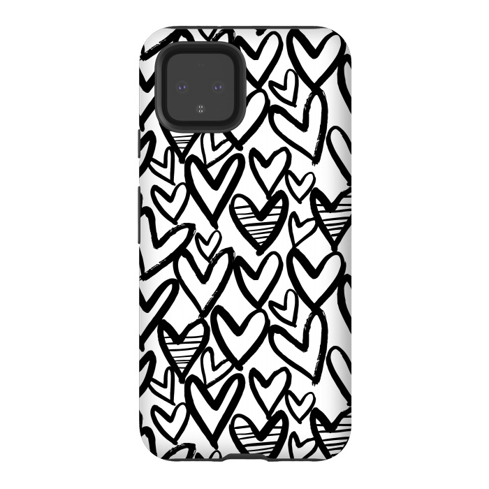 Pixel 4 StrongFit Black and white hearts by Laura Grant