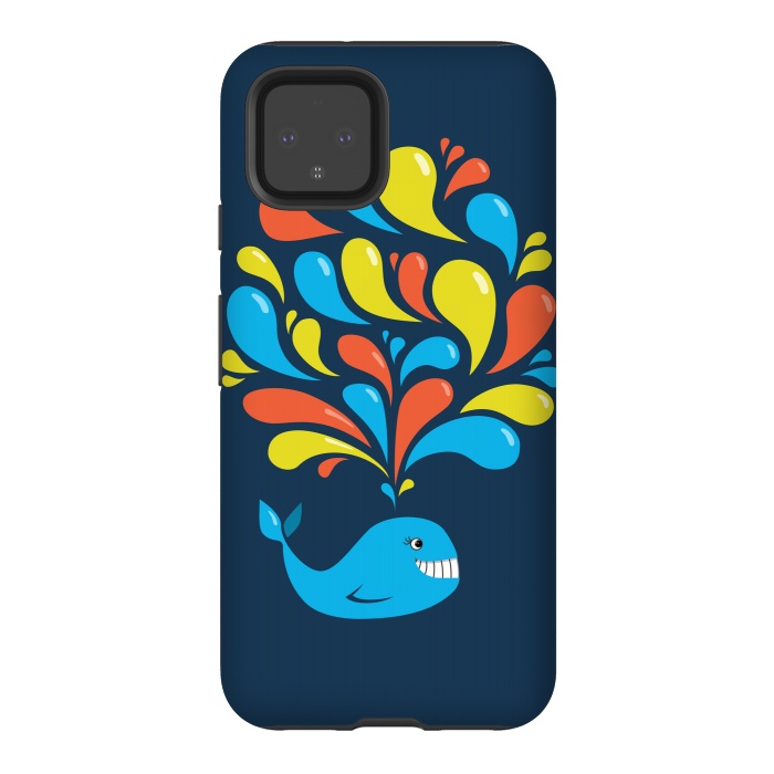 Pixel 4 StrongFit Cute Colorful Splash Cartoon Blue Whale by Boriana Giormova