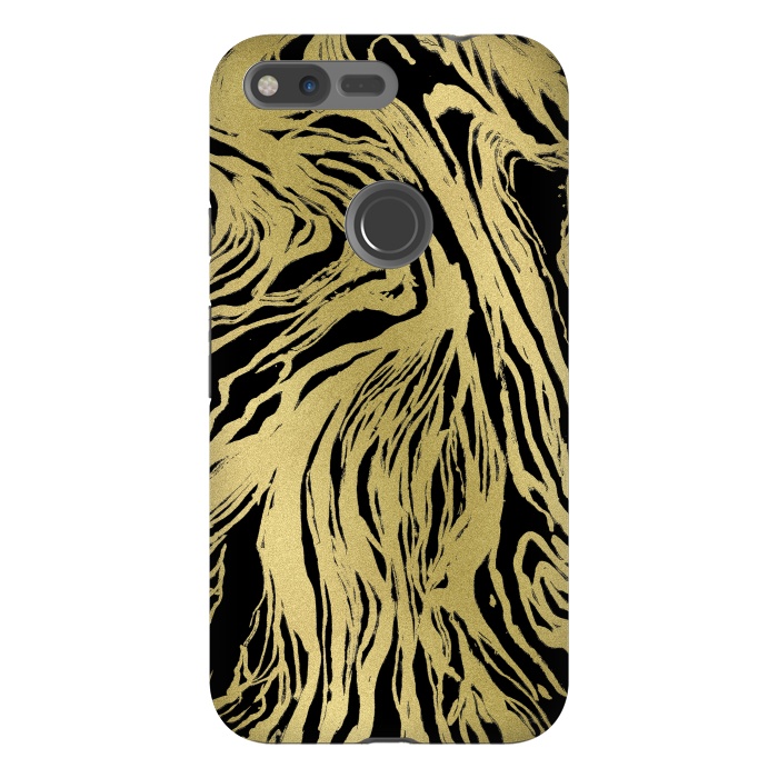 Pixel XL StrongFit Black and Gold Marble by Caitlin Workman