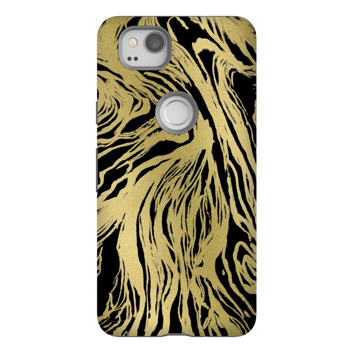 Pixel 2 StrongFit Black and Gold Marble by Caitlin Workman