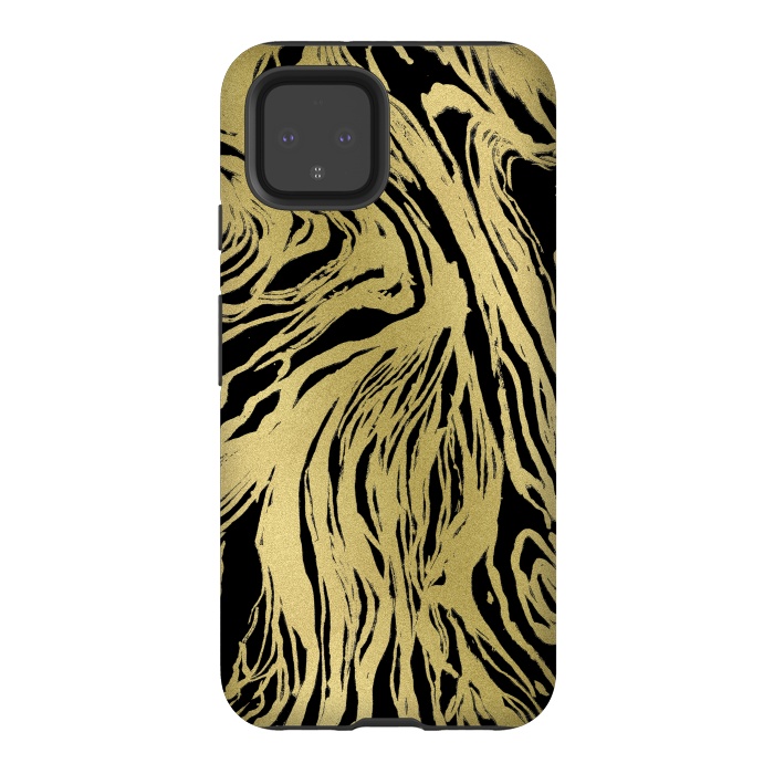 Pixel 4 StrongFit Black and Gold Marble by Caitlin Workman