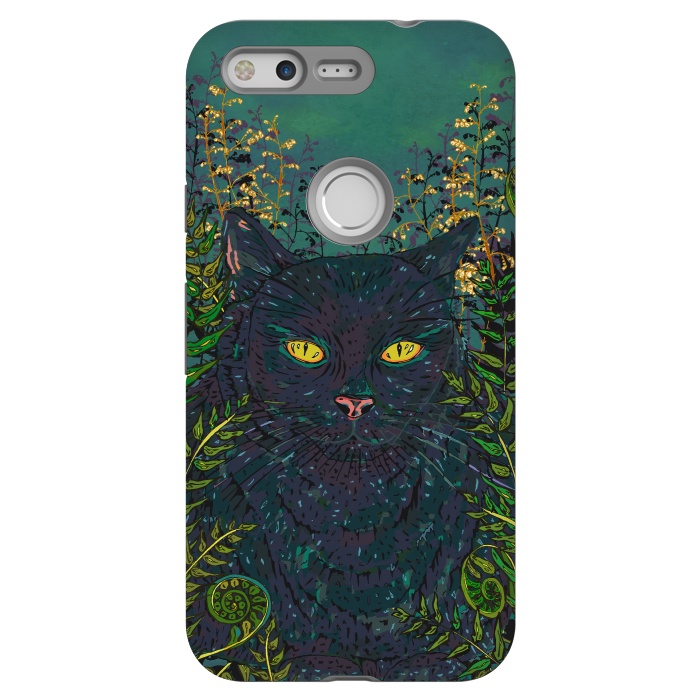 Pixel StrongFit Black Cat in Ferns by Lotti Brown