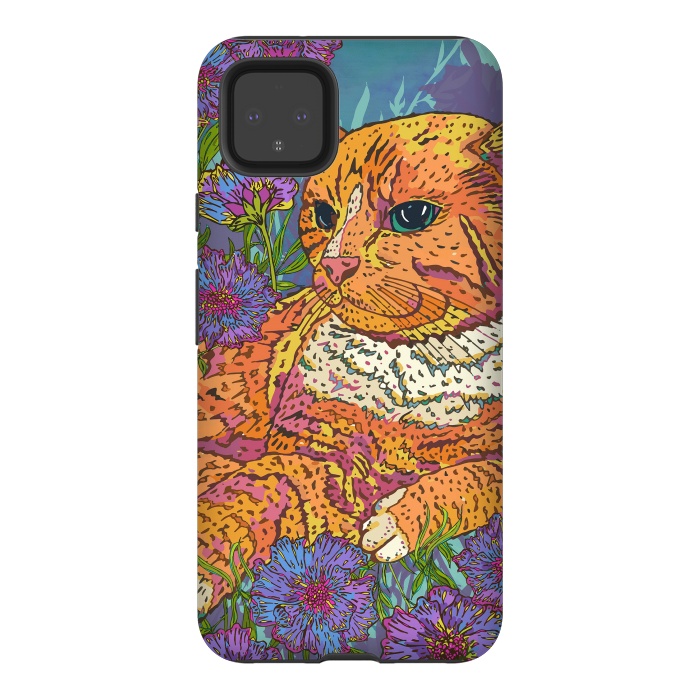 Pixel 4XL StrongFit Ginger Cat in Flowers by Lotti Brown