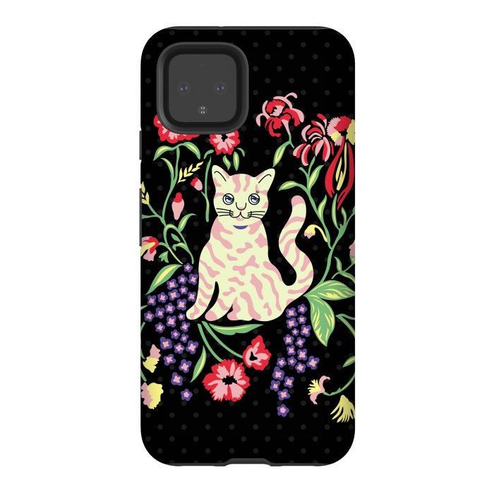 Pixel 4 StrongFit Cutie Cat with Flowers by Michael Cheung
