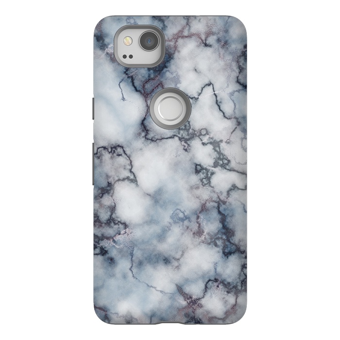 Pixel 2 StrongFit Blue and Silver Veined Marble by CatJello